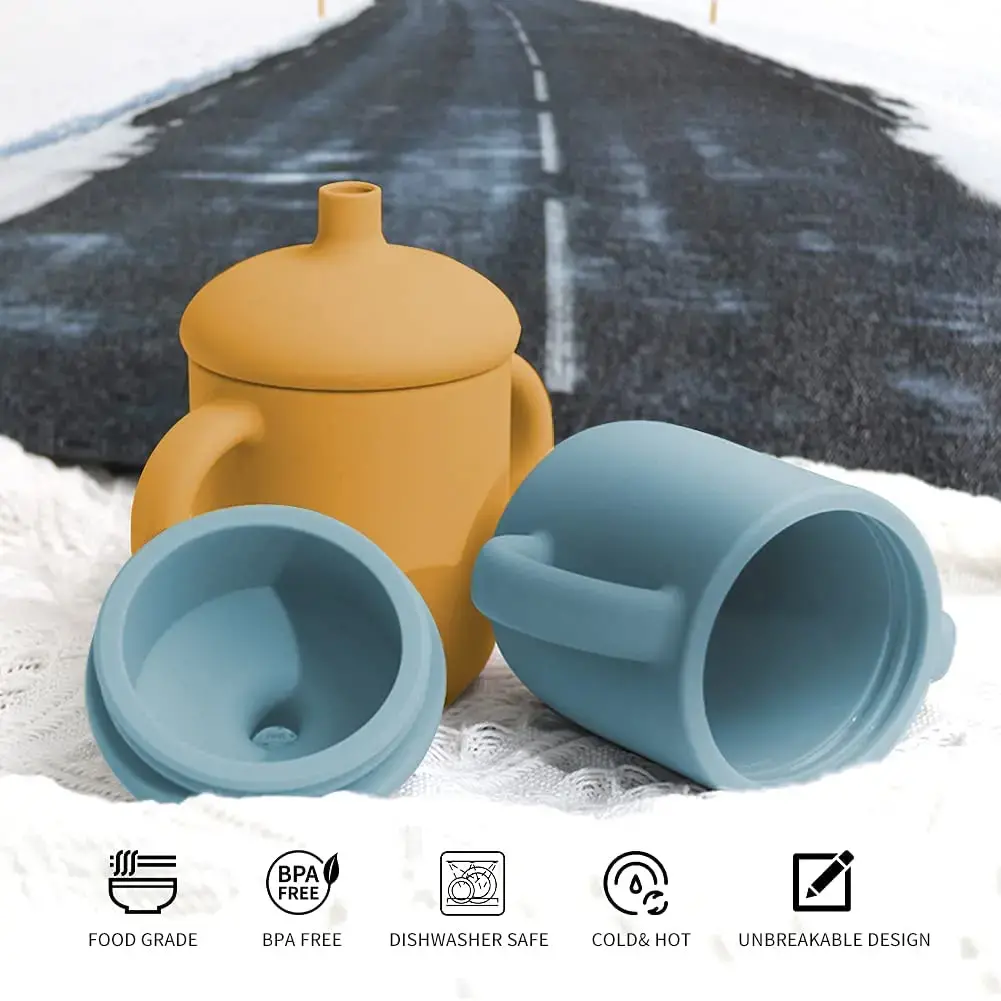 Silicone training cup  with straw