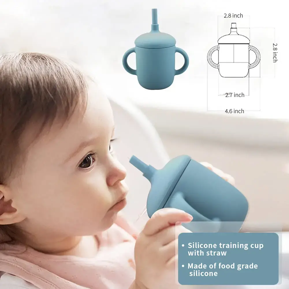 Silicone training cup  with straw