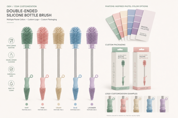 Custom silicone bottle brush OEM color logo and packaging