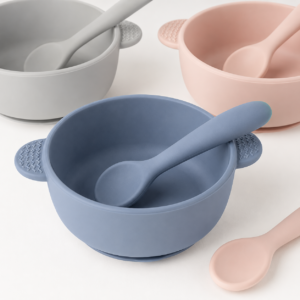 Soft silicone baby bowl and spoon detail