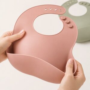 Soft silicone baby bib with adjustable neck button