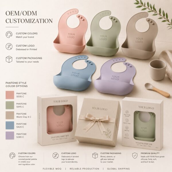 Custom silicone baby bib OEM logo and packaging