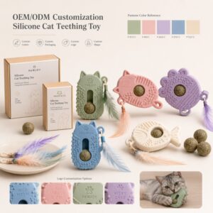Custom logo packaging silicone cat teething toy