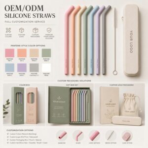 Custom color packaging silicone straw