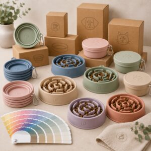 Custom logo packaging silicone pet feeding bowl