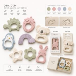 Custom silicone teether shape color and logo