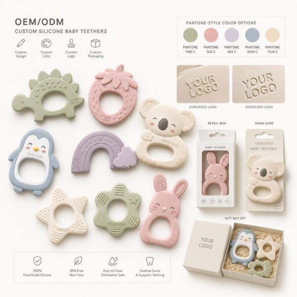 Custom silicone teether shape color and logo