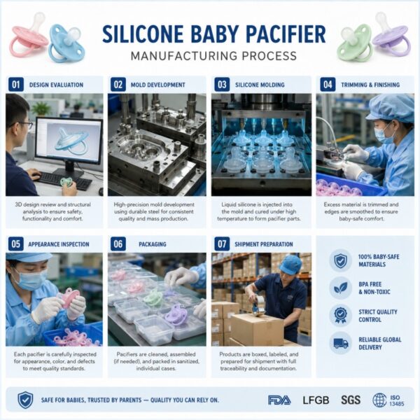 Silicone baby pacifier manufacturing process