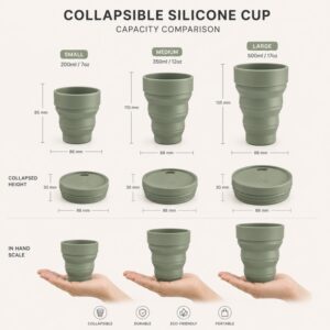 Silicone collapsible cup capacity options