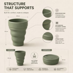 Silicone collapsible cup folding structure