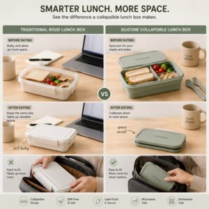 Silicone collapsible lunch box space saving