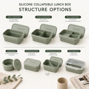 Silicone collapsible lunch box structure options