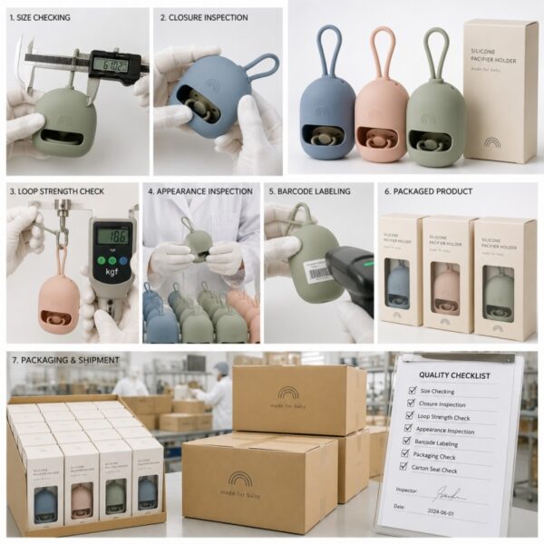 Silicone pacifier holder case quality inspection