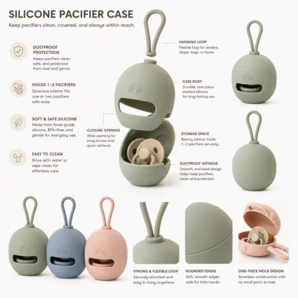 Silicone pacifier holder case structure design