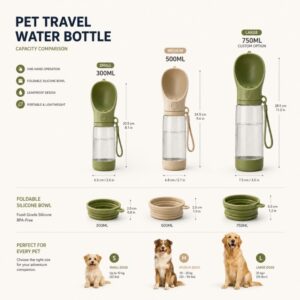 Silicone pet travel water bottle capacity options