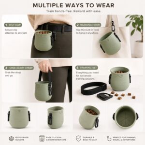 Silicone pet treat pouch wearing options