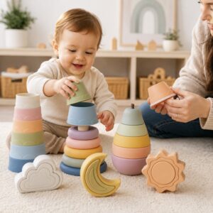 Silicone stacking toy for developmental play