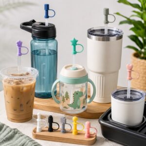Silicone straw cap for drinkware use