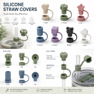 Silicone straw cover design for drinkware