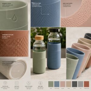 Silicone water bottle sleeve grip texture