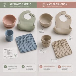 Approved silicone sample compared with mass production parts