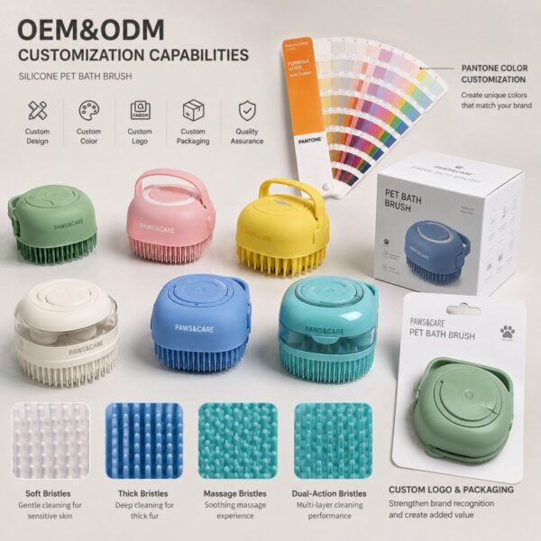 Custom silicone pet bath brush color and logo