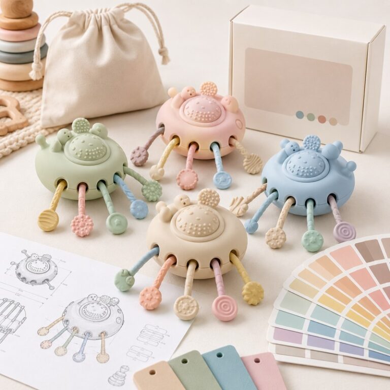 Custom silicone pull string teether toy manufacturing
