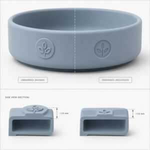 Embossed and debossed silicone logo comparison