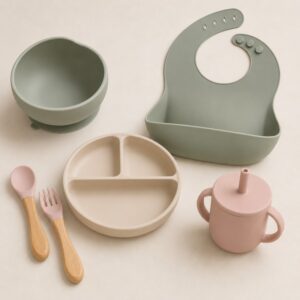 Silicone baby feeding set components