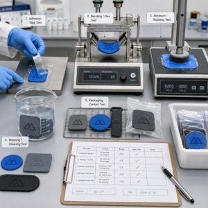 Silicone logo adhesion washing and abrasion testing