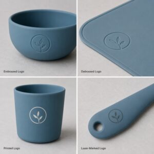 Embossed debossed printed and laser marked silicone logos