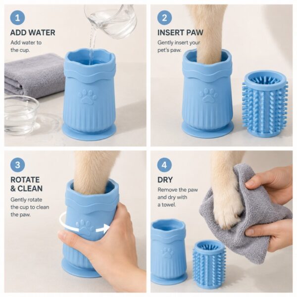 Silicone pet paw cleaner use process