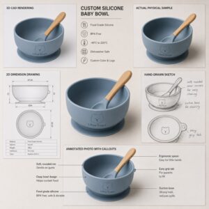 Silicone product drawing sample sketch and reference options