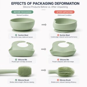 Silicone products before and after packaging deformation