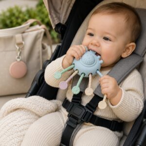 Silicone pull string teether toy for travel use