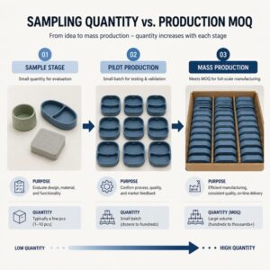 Silicone sample pilot production and mass production stages