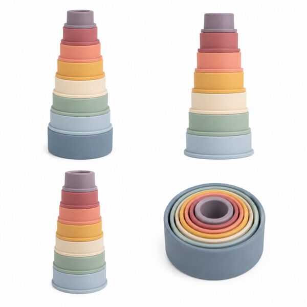 Silicone stacking cups front side and nested views