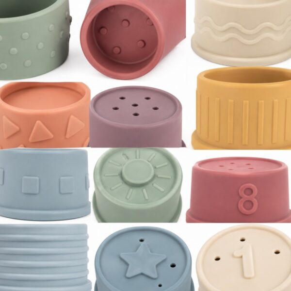 Custom texture details for silicone stacking cups