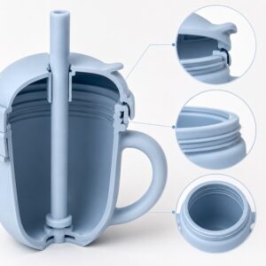 Silicone straw cup lid and rim seal design