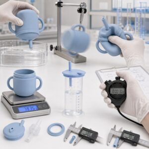 Silicone straw cup leakage and flow testing