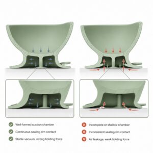 Silicone suction base chamber and sealing rim design