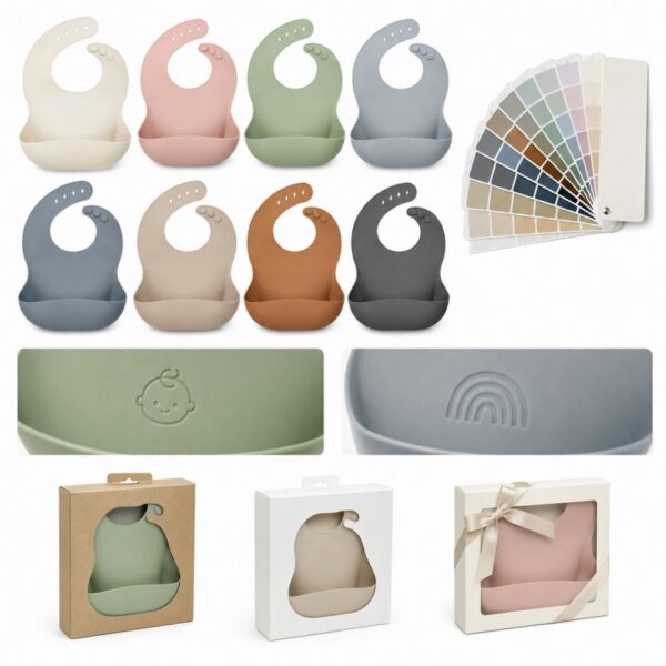 Custom colors logos and packaging for silicone baby bibs