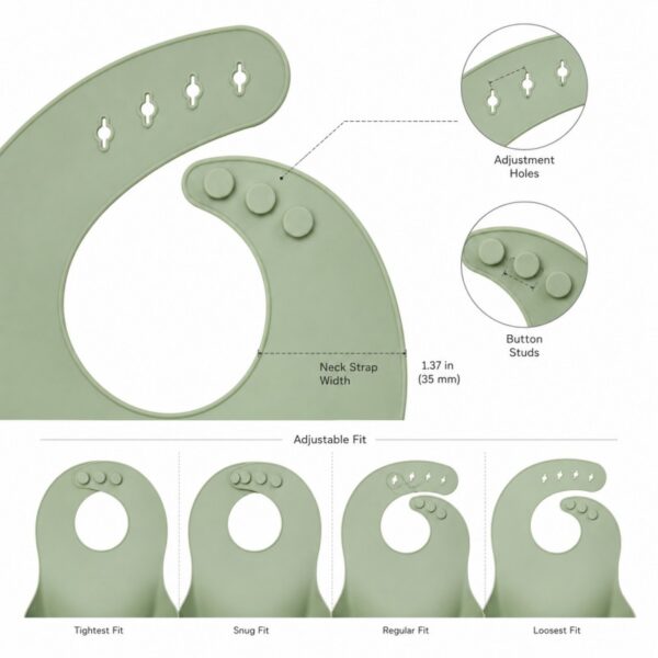 Adjustable neck closure for silicone baby bib