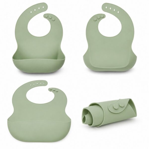 Silicone baby bib front and back views