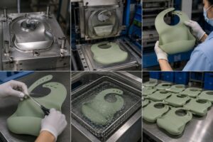 Silicone baby bib mold and manufacturing process