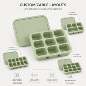 Silicone baby food freezer tray cavity and portion options