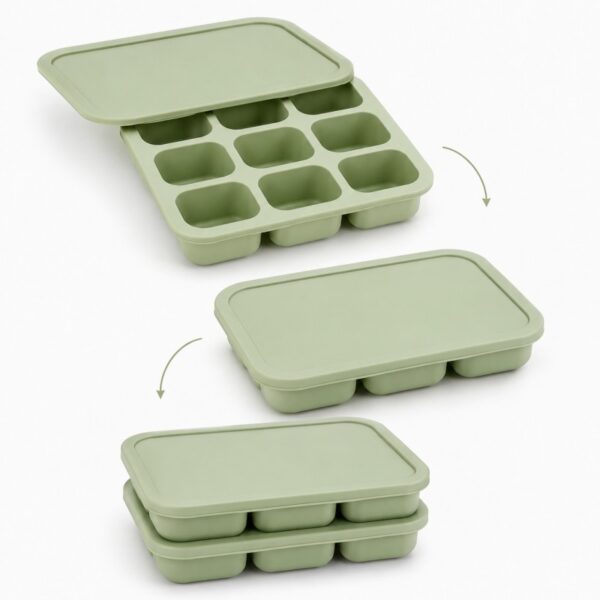 Silicone baby freezer tray lid and stackable design
