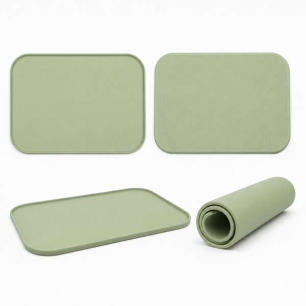 Silicone baby placemat top bottom and rolled views