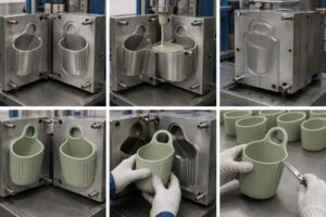 Silicone bath rinse cup mold and manufacturing process