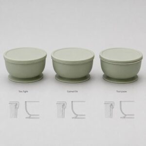 Silicone bowl and lid shrinkage fit comparison